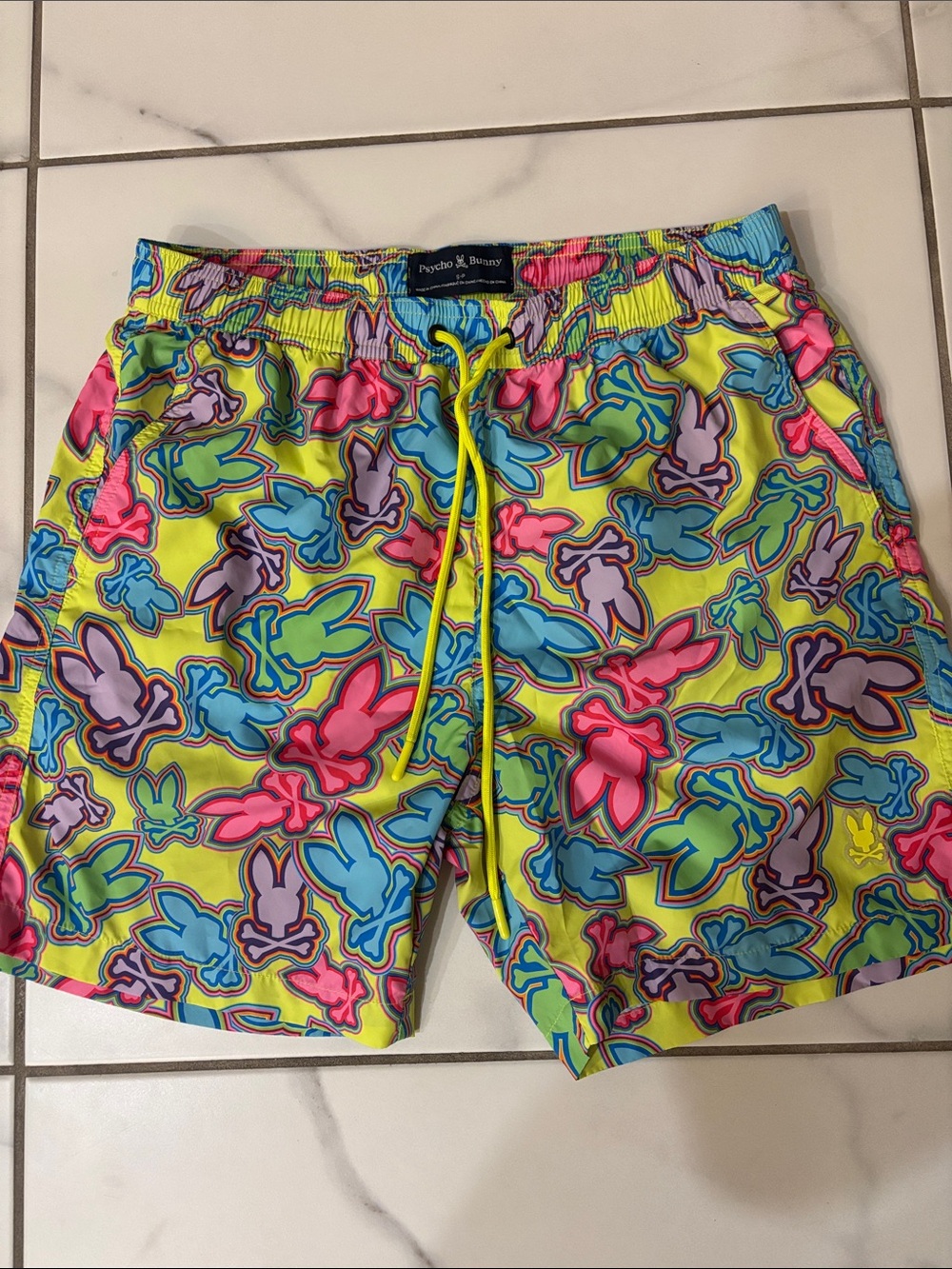 Psycho Bunny Neon Yellow Multi Floral Swim Shorts
